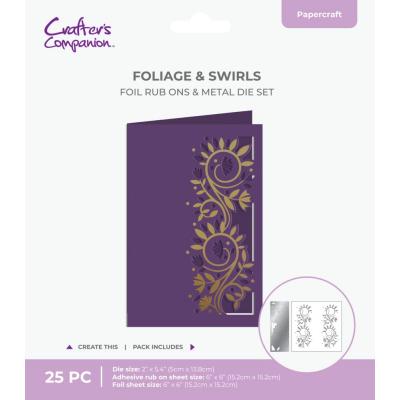 Crafter's Companion Cut In Edge  Foil, Rub Ons & Metal Die - Foliage & Swirls